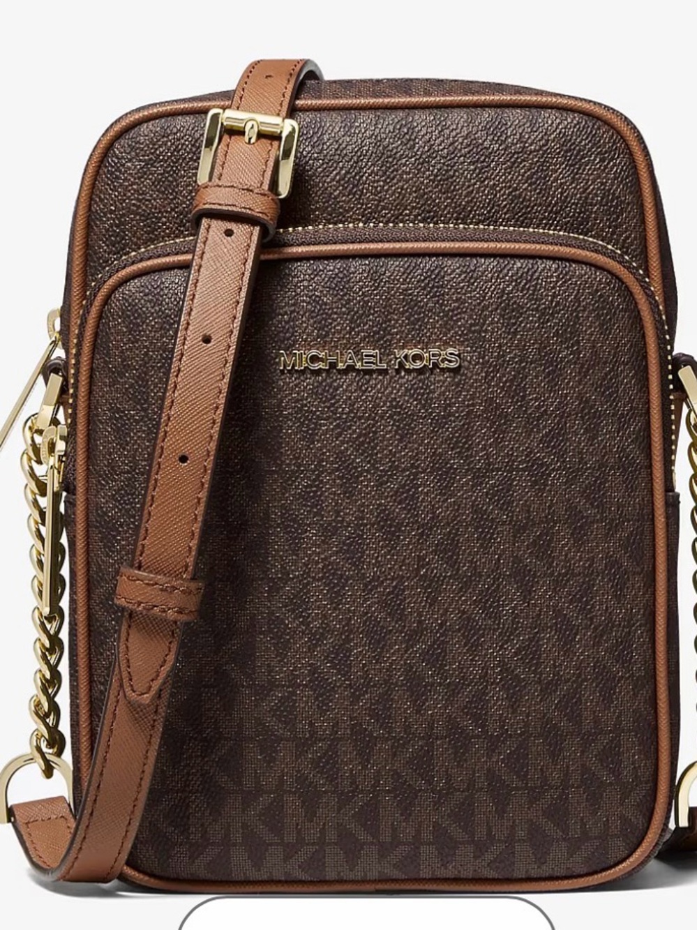 Michael Kors Brown MK Logo Crossbody with Gold Hardware